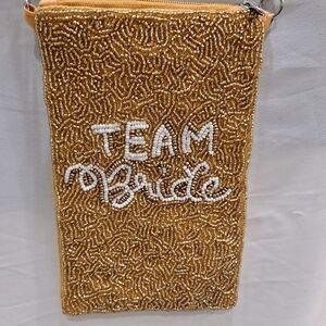 Elegant Gold Beaded 'Team Bride' Crossbody Bag Pouch